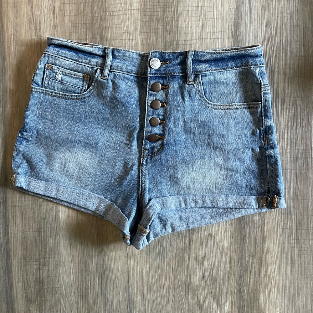 Denim button up shorts